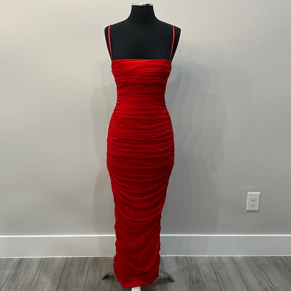 HOUSE OF CB FORNARINA' RED ORGANZA MESH MAXI DRESS Size:M